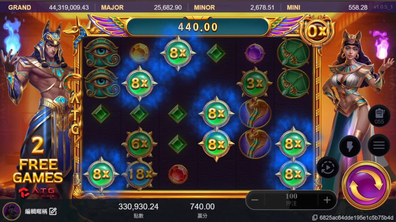 戰神3A娛樂城倍數球累積畫面，Free Game剩餘2次高爆機會。